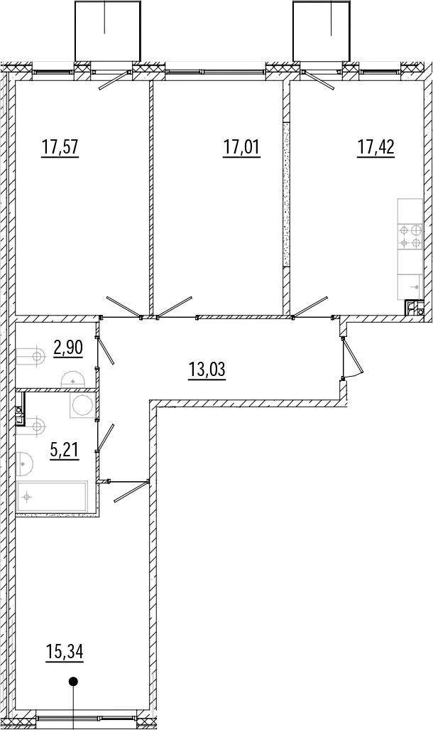 3-комнатная квартира 89.52 м², 3/8 эт., ЖК «Мануфактура James Beck»